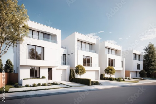 Residential architecture exterior home design of modern house with white private townhouse floor level © Basileus