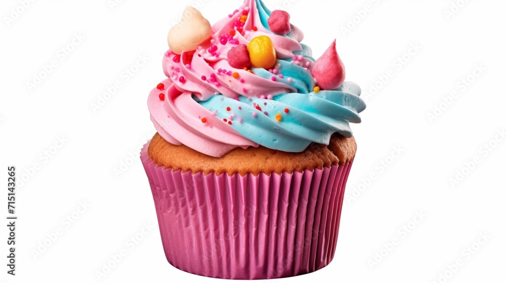 Cupcake muffin with icing frosting on transparent Ai Generative
