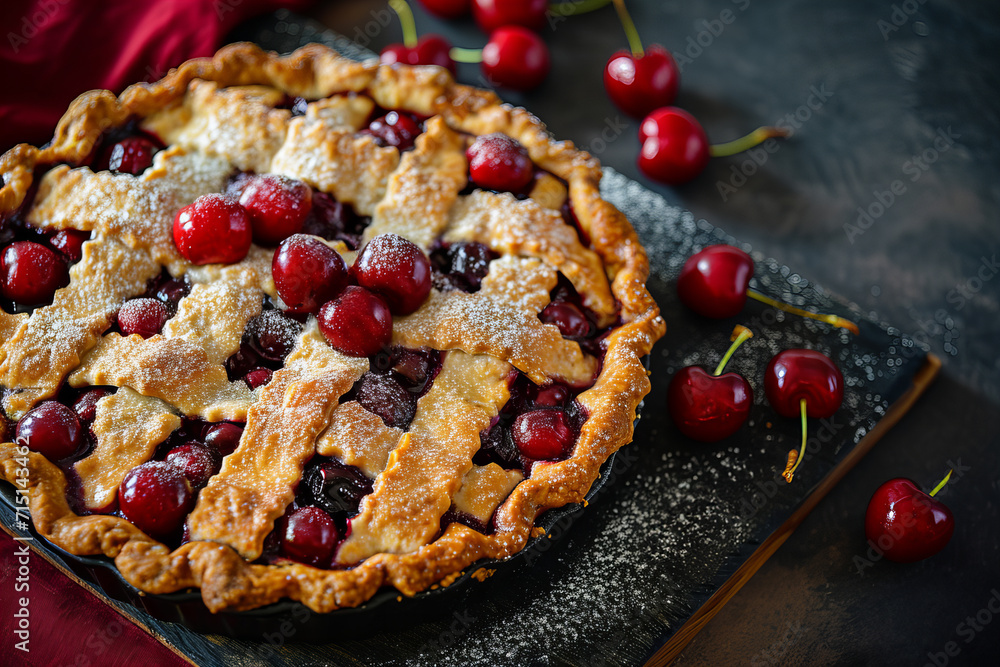 Crunchy cherry pie close up Crunchy cherry pie close up