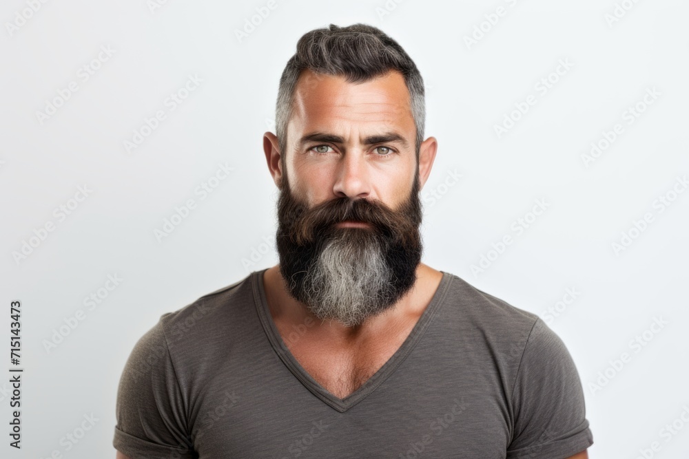 Portrait of a handsome man with long beard and mustache on grey background Portrait of a handsome man with long beard and mustache on grey background