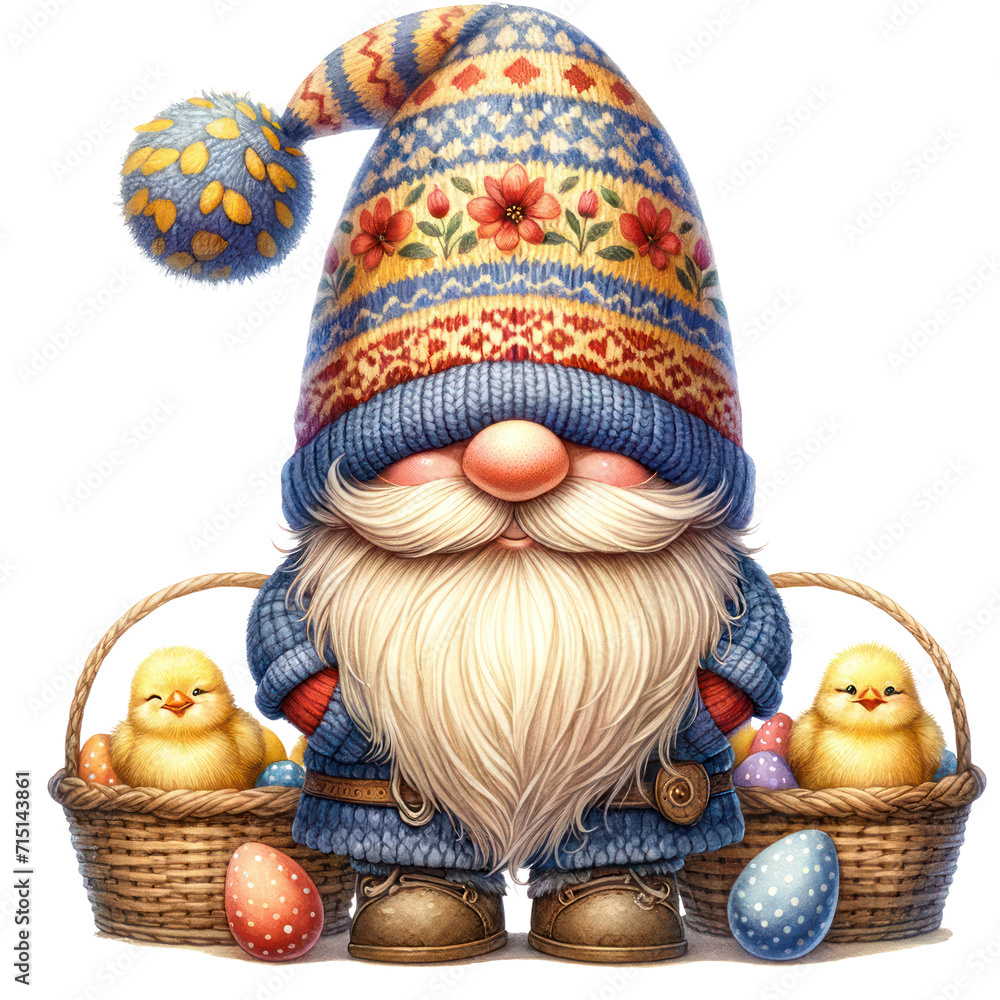 Cute Watercolor Gnome Easter Day Clipart Illustration