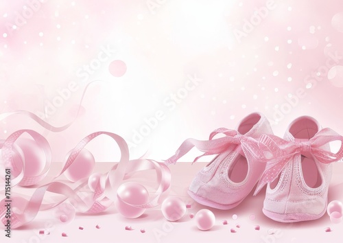 Baby Girl Announcement Shower Birthday Card Background Wallpaper Image 5 x 7 Pink