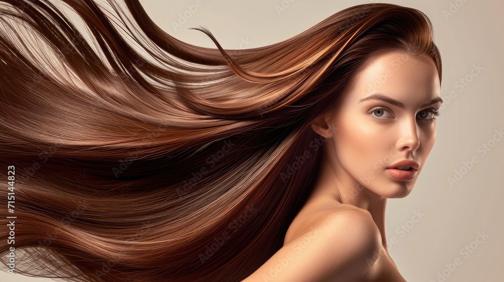 Beautiful model girl with shiny brown and straight long hair . Keratin straightening . Treatment, care and spa procedures. Smooth hairstyle Beautiful model girl with shiny brown and straight long hair . Keratin straightening . Treatment, care and spa procedures. Smooth hairstyle