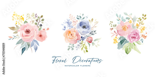 An elegant and beautiful watercolor flower is very suitable for wedding decoration purposes or as a wedding invitation element photo
