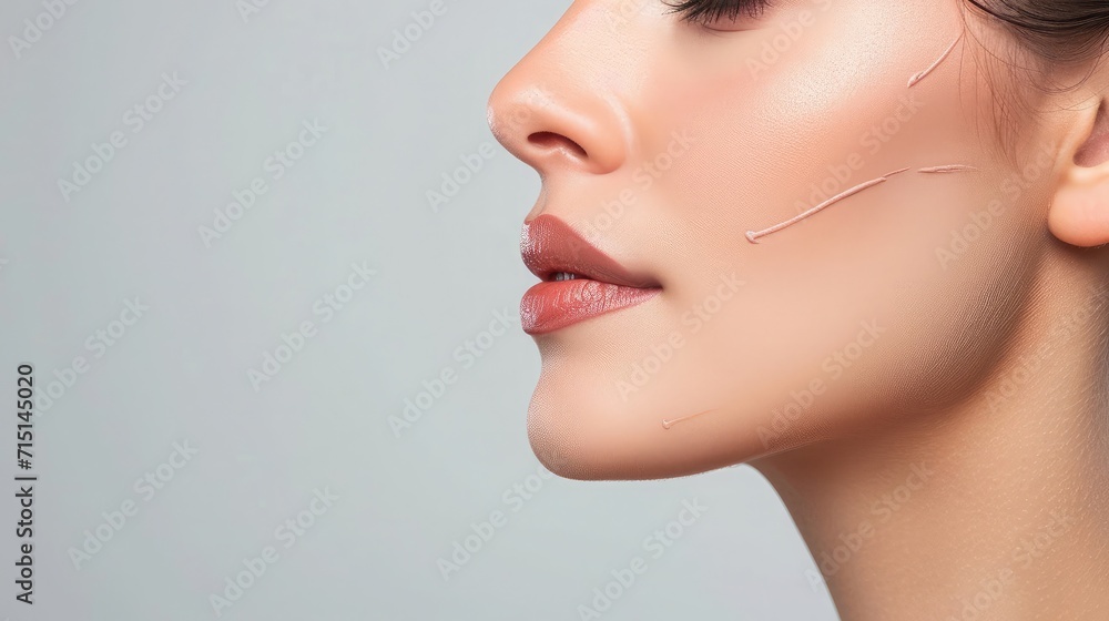 face line correction. a woman with a second chin face line correction. a woman with a second chin