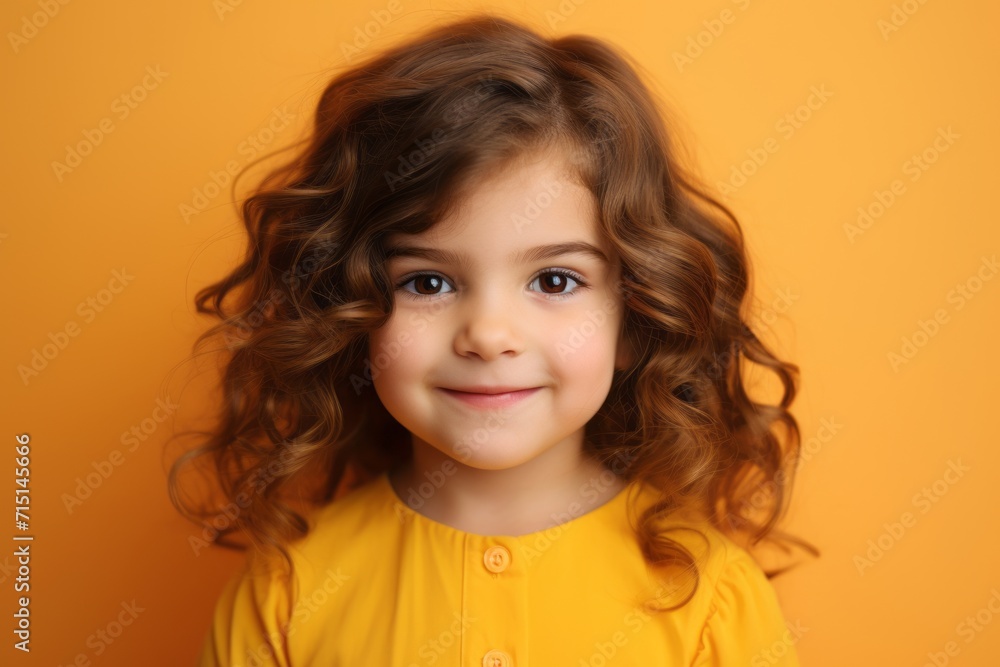 Portrait of a cute little girl with curly hair on a yellow background Portrait of a cute little girl with curly hair on a yellow background