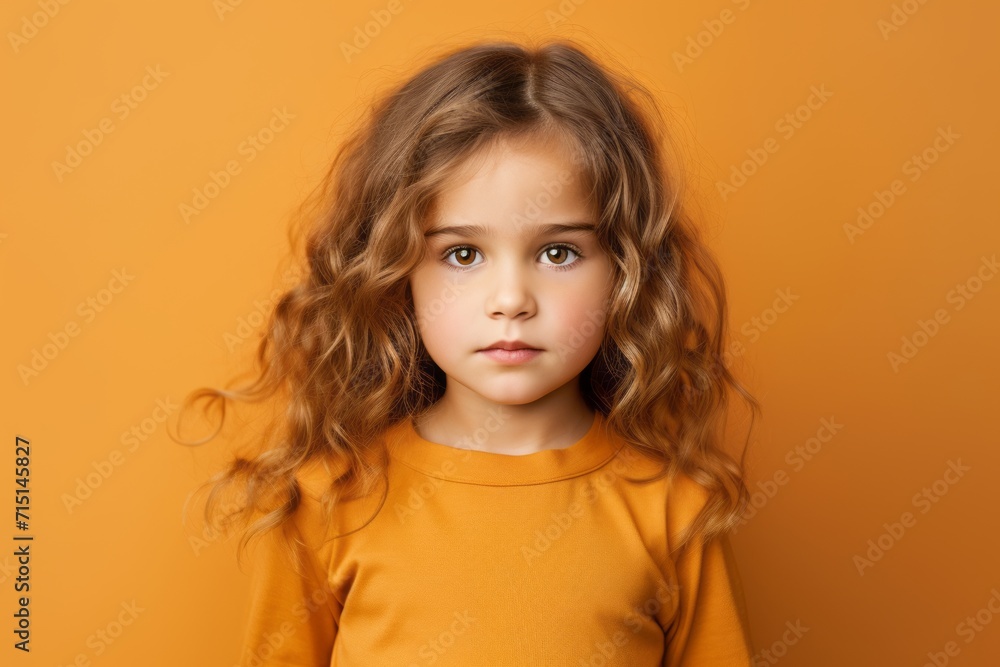 Portrait of a little girl with long curly hair on a yellow background Portrait of a little girl with long curly hair on a yellow background