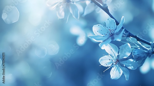 blue wallpaper of white flowers in snow background