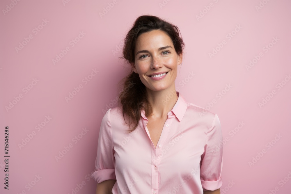 Portrait of a smiling businesswoman standing against a pink background. Portrait of a smiling businesswoman standing against a pink background.