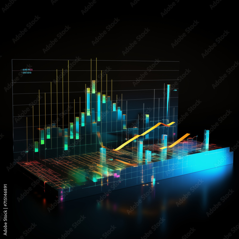Naklejka premium Dynamic Insights: Hologram Business Metrics and Stats Illuminate Success