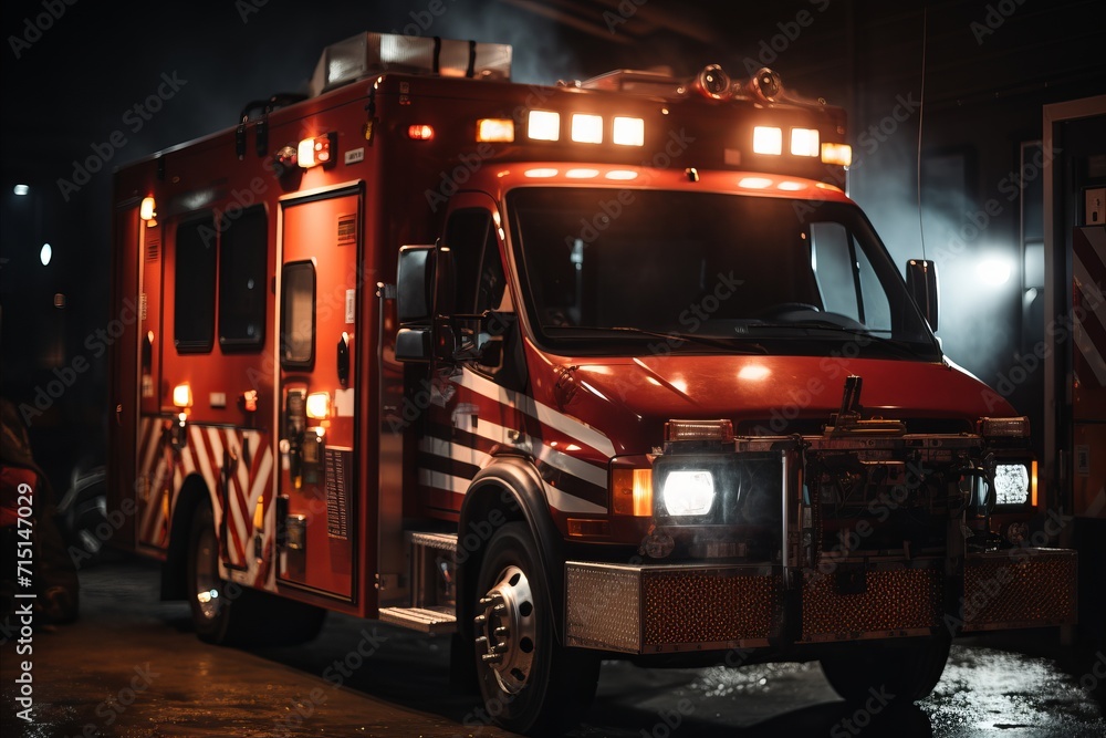 Fire truck in action. Aiding in critical rescue operations, ensuring safety and saving lives Fire truck in action. Aiding in critical rescue operations, ensuring safety and saving lives