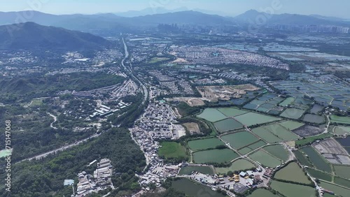 Marshes Nature Reserve wetland Countryside in New Territories Hong Kong Northern Metropolis Development, Drone Aerial Skyview of Fish Pond in Nam Sang Wai San Tin Ngau Tam Mei Mai Po Lok Ma Chau Yuen  photo