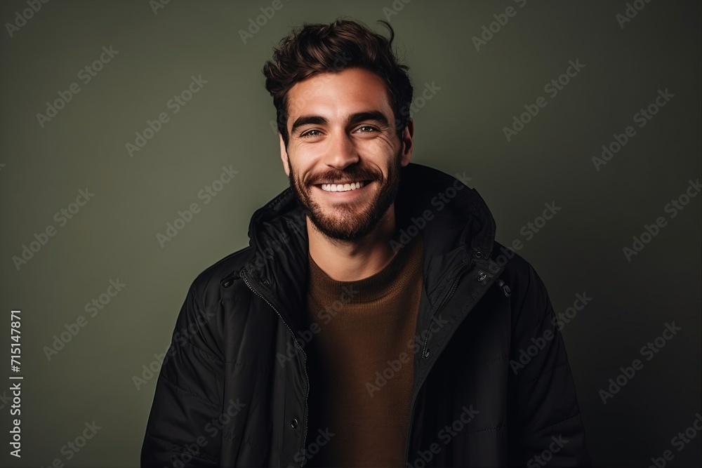 Portrait of a handsome young man smiling at camera. Men's beauty, fashion.