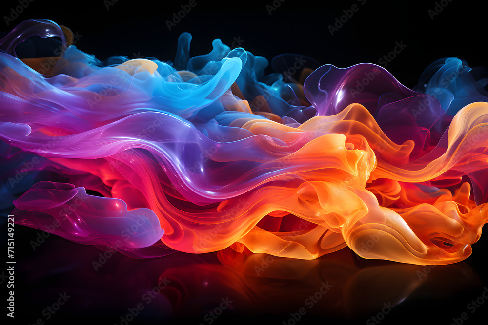 Obraz premium Colorful Liquid and Smoke Floating on Dark Background. Neon Smoke Wallpaper. Scattered Color Spectrum