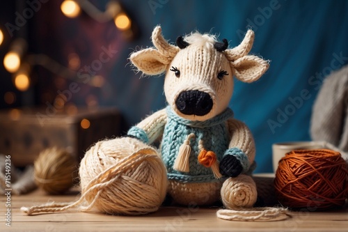 Cute knitted cow character