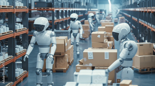 Wallpaper Mural Futuristic Synergy: AI Machines and Humans in a Logistics Center Torontodigital.ca