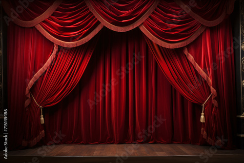 Red Velvet Drapes, Unveiling the Enchantment of a Vintage Magic Theater Stage photo