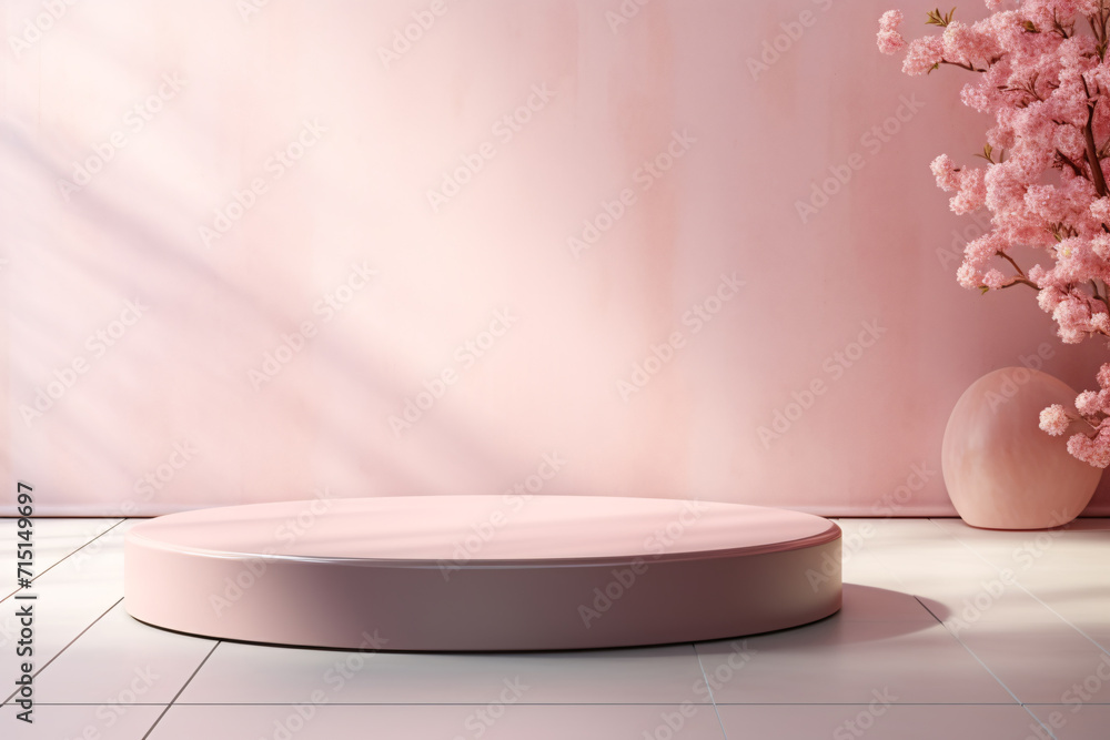 Luxury Cosmetic Mockup, 3D Pink Podium and Pedestal in Elegant Studio Background Luxury Cosmetic Mockup, 3D Pink Podium and Pedestal in Elegant Studio Background