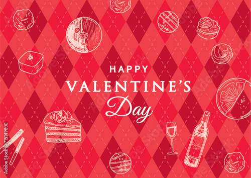 アーガイル柄とお菓子のバレンタイン背景素材