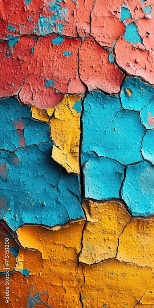 A close up of a peeling paint wall, corful grunge wallpaper background