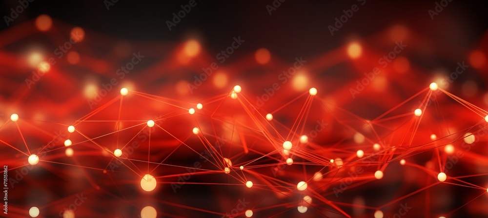 Abstract red cyberspace background with dots and weave lines for big data and network security.