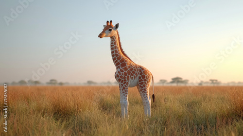 Giraffe standing tall in the savannah at sunrise.