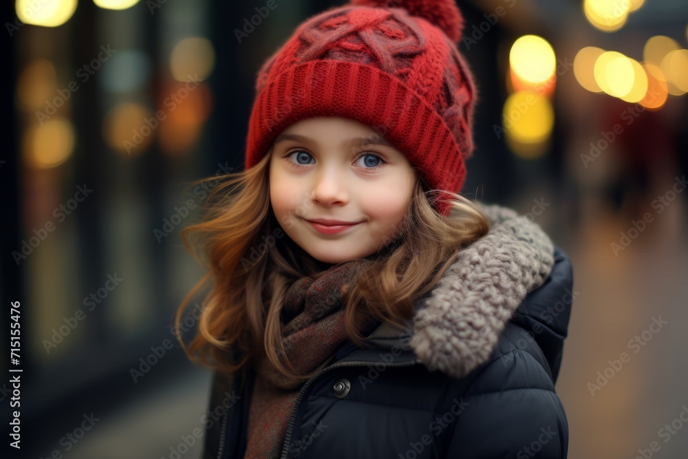 Portrait of a cute little girl in a red hat and coat. Portrait of a cute little girl in a red hat and coat.