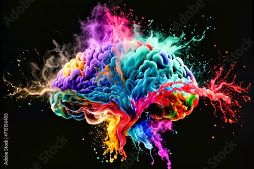 Human Brain Ethereal Mindscapes: A Vibrant Symphony of Ideas Unveiled in Colorful Rainbow Smoke. photo