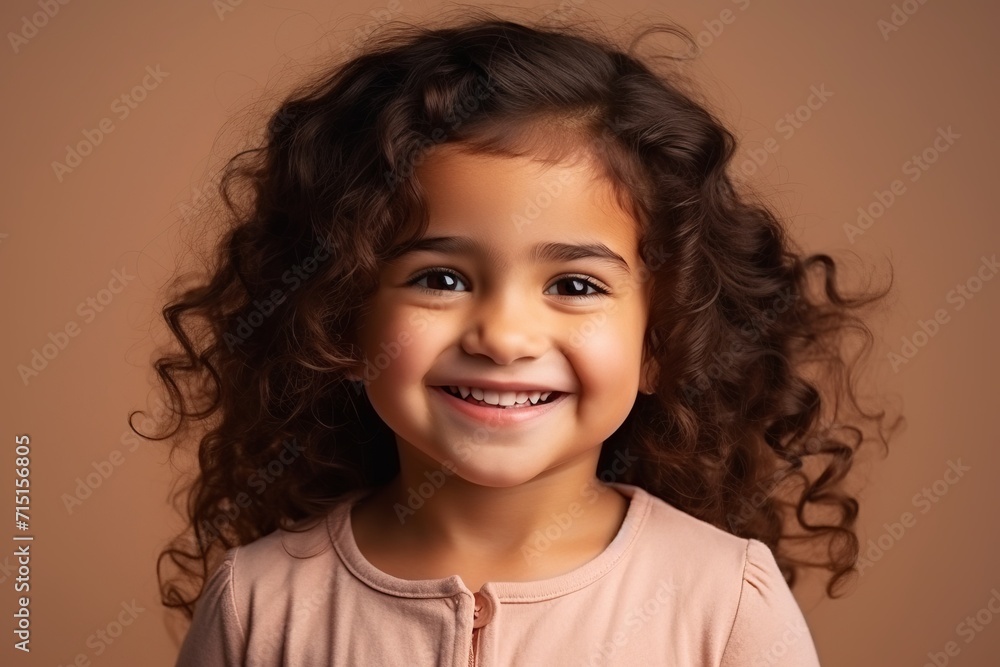 Portrait of a smiling little girl with curly hair over brown background Portrait of a smiling little girl with curly hair over brown background
