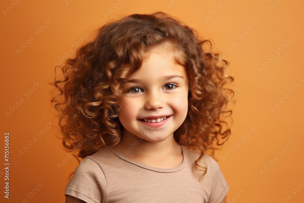 Portrait of a beautiful little girl with curly hair on a orange background Portrait of a beautiful little girl with curly hair on a orange background