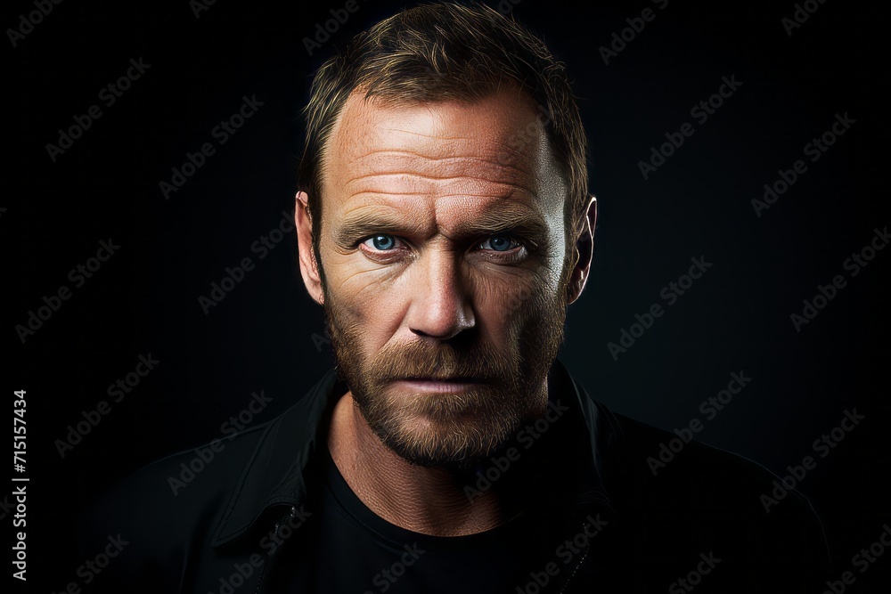 Portrait of a handsome man with a beard on a black background.