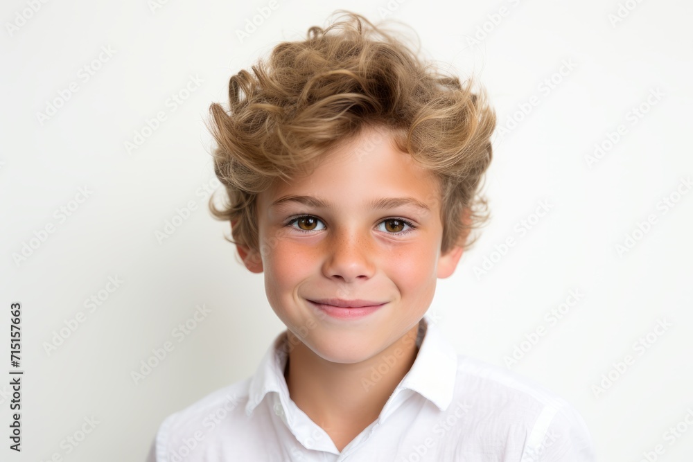 Portrait of a cute little boy with blond curly hair on white background Portrait of a cute little boy with blond curly hair on white background
