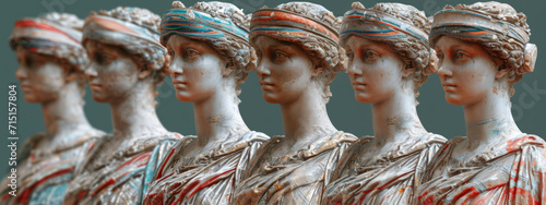Obraz na płótnie Row of Statues of Women Wearing Headdresses
