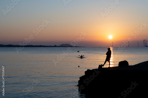 silhouette of a person at the seaside during sunset