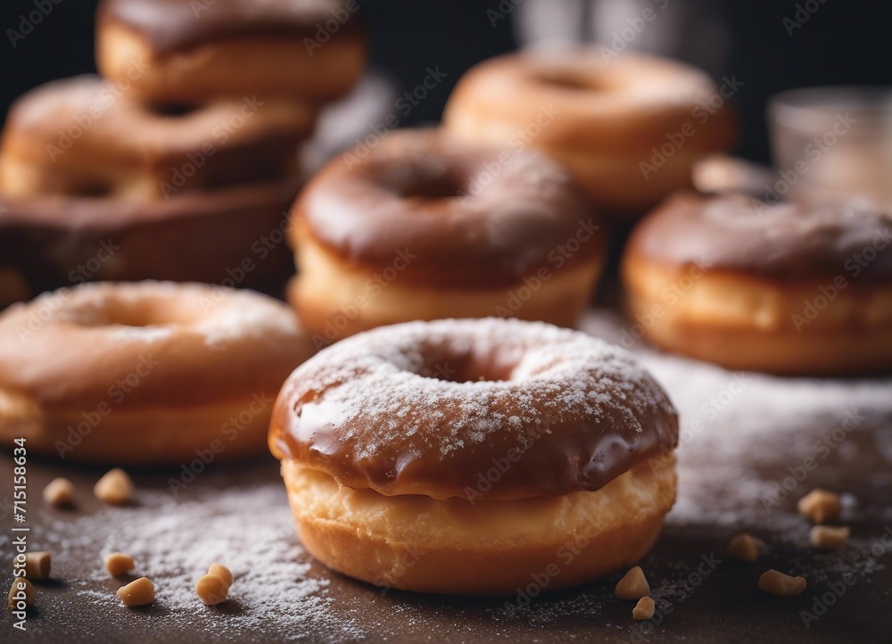 Glazed doughnuts with powdered sugar on top