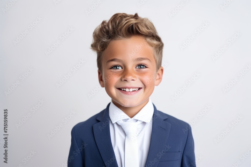 Portrait of a cute little boy in a suit on a gray background Portrait of a cute little boy in a suit on a gray background