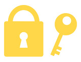 シンプルな黄色の南京錠と鍵マーク	
