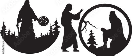 Silhouette Magician set vector illustration