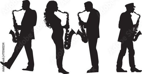 A Set of Silhouette Girl and a man with a flute vector illustration