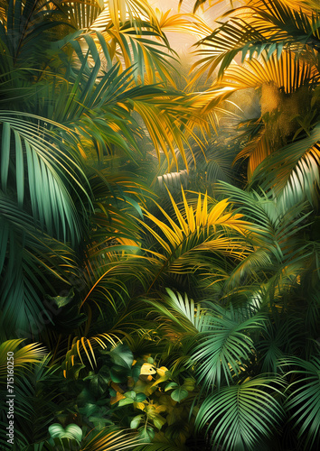 Artistic Tropical Foliage in Light Green and Yellow Hues