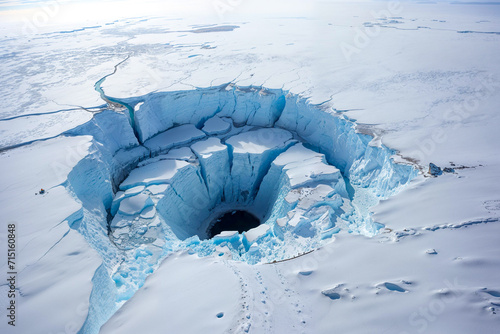Hole in frozen ice of Antarctica, passage to hollow earth, artist's impression, theory