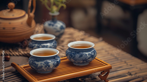 tea set on wooden table