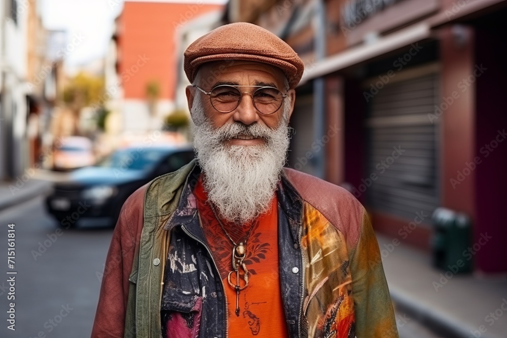 Portrait of an old man with a beard in a hat on the street Portrait of an old man with a beard in a hat on the street