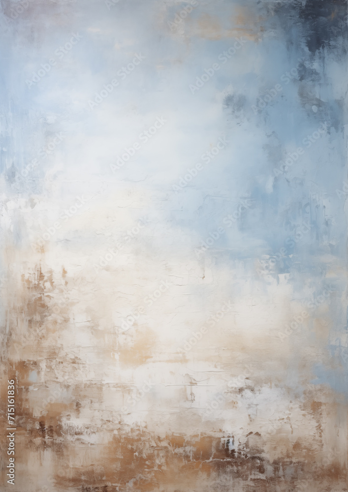 Expressive Abstract Painting in Blue, Beige, and Brown