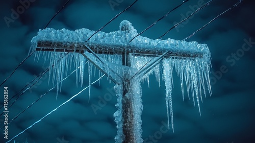 Ice and icicles on powerlines creating a dangerous situation.  photo