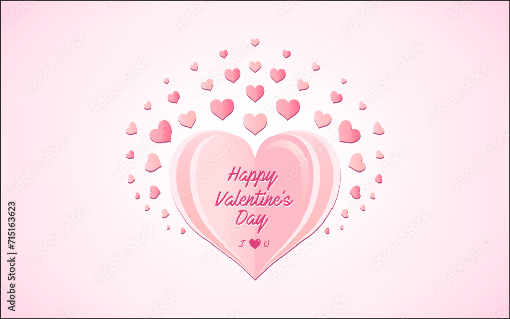Happy Valentine Day word hand-drawn lettering with a cute heart and pink color