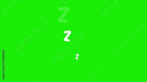 Animation of sleeping symbol zzz on green screen background, 2d motion animated video, Cartoon style, sleep concept