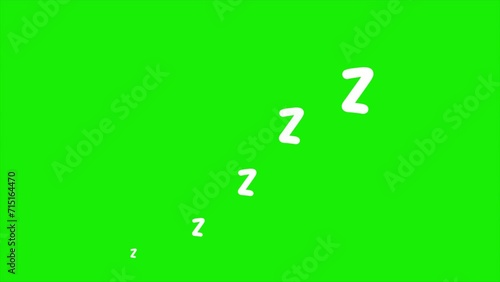 Animation of sleeping symbol zzz on green screen background, 2d motion animated video, Cartoon style, sleep concept photo