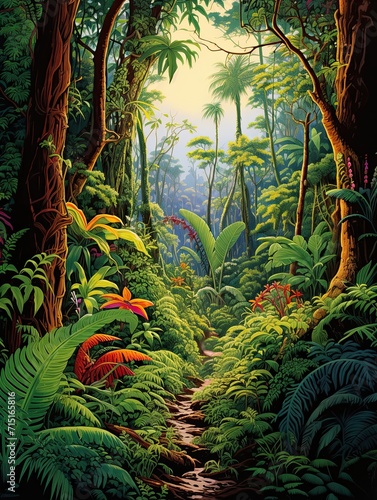 Jungle Trek  Tropical Rainforest Expeditions Canvas - Wild Exploration   Vibrant Jungle Print