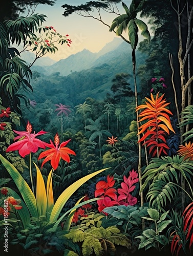 Vintage Painting Print  Tropical Rainforest Expeditions - Explore a Wild Jungle Scene